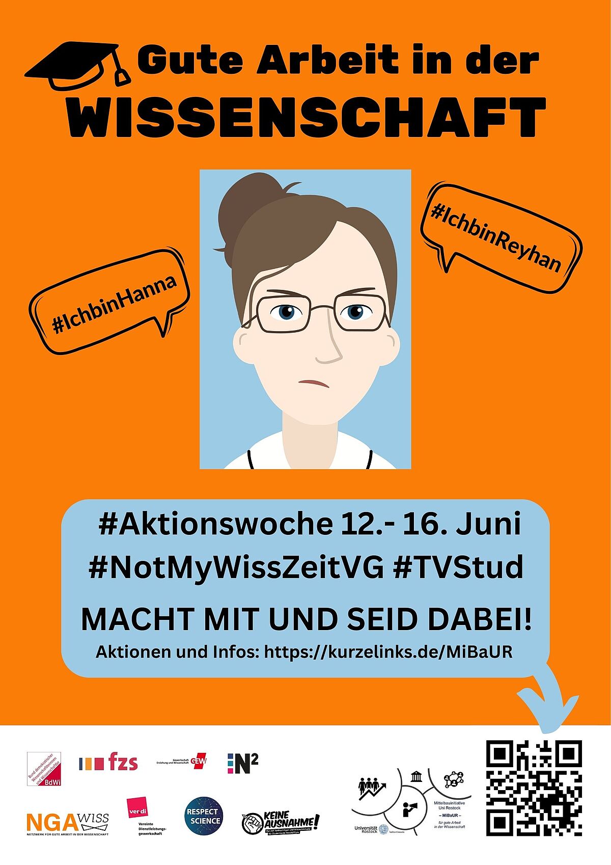 Gute Arbeit in der Wissenschaft – Poster zur #AKTIONSWOCHE 12.-16. JUNI 2023 #NOTMYWISSZEITVG #TVSTUD